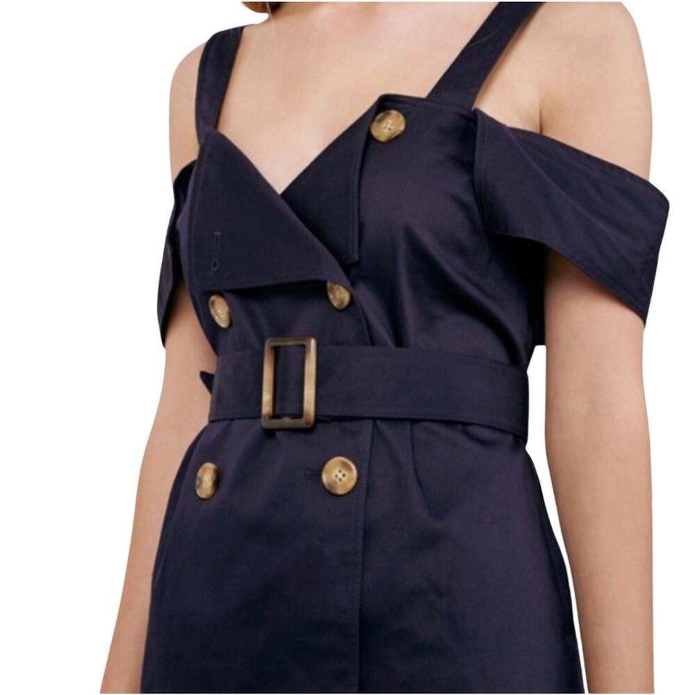 C/MEO Collective Framework Dress Navy Blue Midi Double Breasted Trench Small